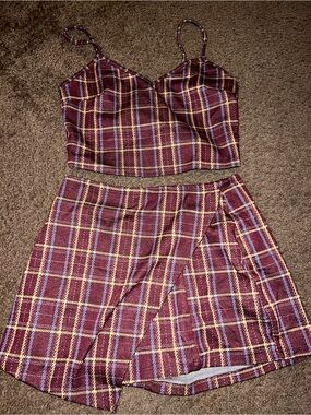 Popular Basics Burgundy and Gold Knit Top with skort